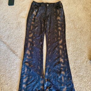 Metallic Snake-Print Flared Pants in Black with Gold Sheen